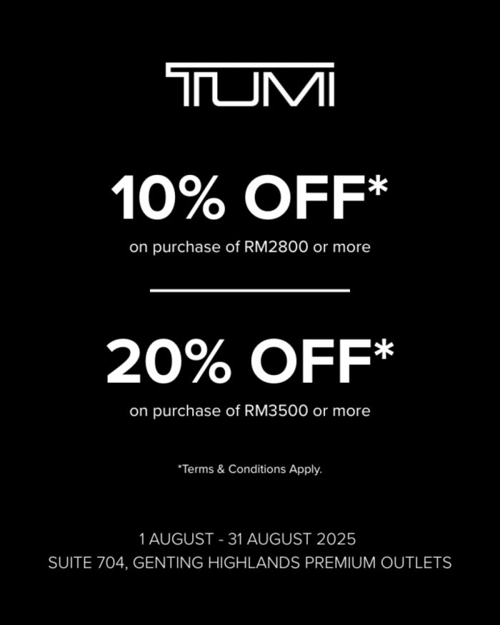 Tumi Sale at Genting Highlands Premium Outlets – Up to 20% OFF (1-31 Aug 2025) Tumi Sale at Genting Highlands Premium Outlets – Up to 20% OFF (1-31 Aug 2025)