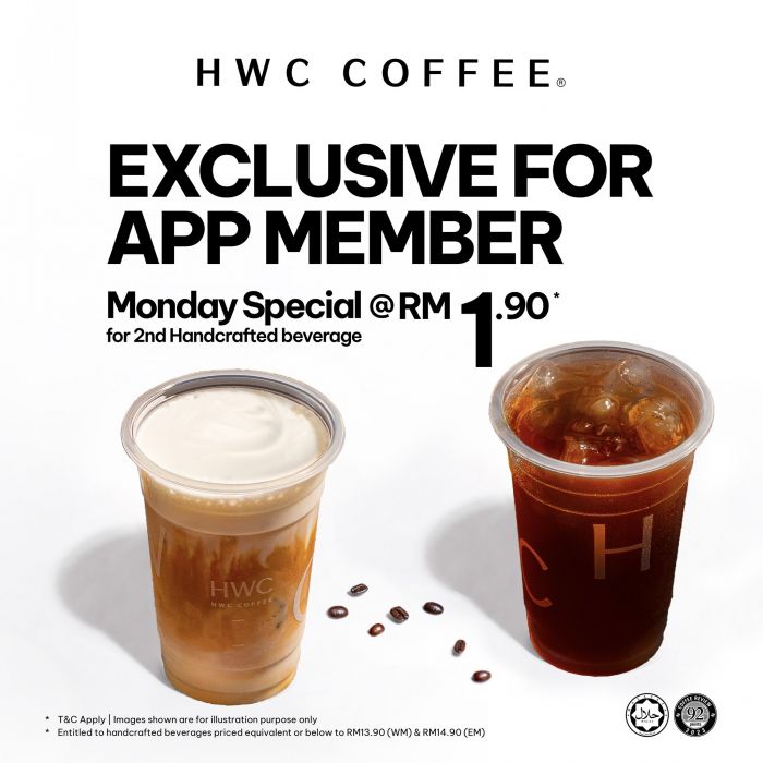 HWC Coffee Monday Promotion – 2nd Drink at RM1.90 (App Exclusive) HWC Coffee Monday Promotion – 2nd Drink at RM1.90 (App Exclusive)