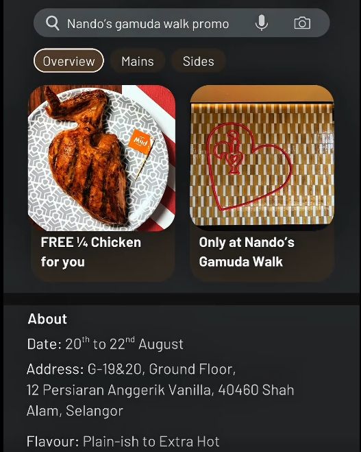 Nando’s Gamuda Walk Promotion: Free 1/4 Chicken with Drink (20–22 Aug 2025) Nando’s Gamuda Walk Promotion: Free 1/4 Chicken with Drink (20–22 Aug 2025)