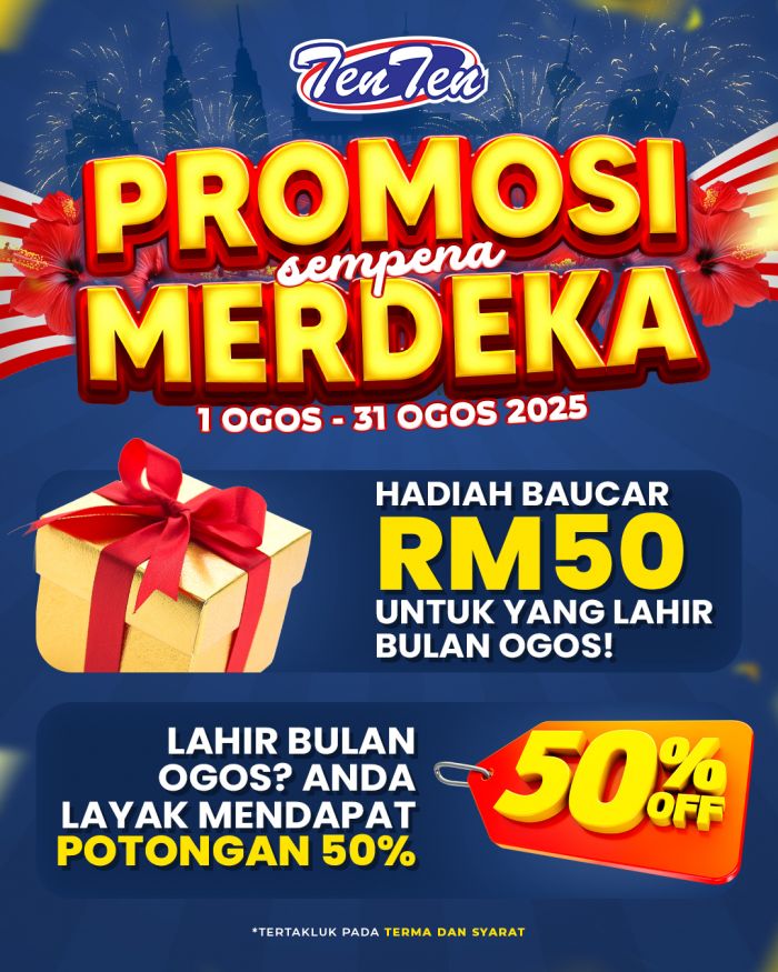 Ten Ten Merdeka Promotion 2025 – RM50 Voucher & 50% Off (1–31 August) Ten Ten Merdeka Promotion 2025 – RM50 Voucher & 50% Off (1–31 August)