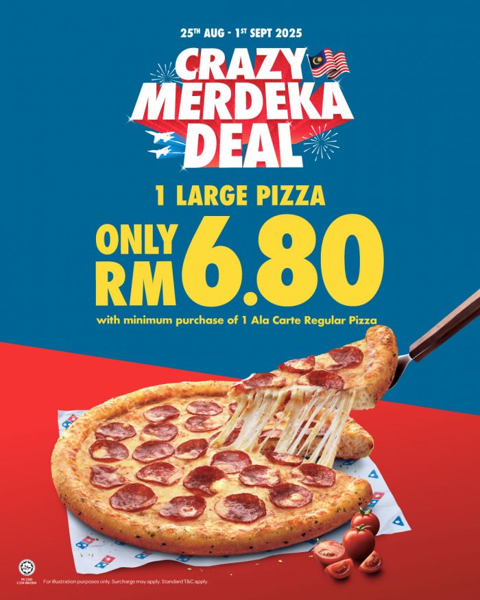Domino’s Merdeka Promotion 2025 – Large Pizza Only RM6.80 Domino’s Merdeka Promotion 2025 – Large Pizza Only RM6.80