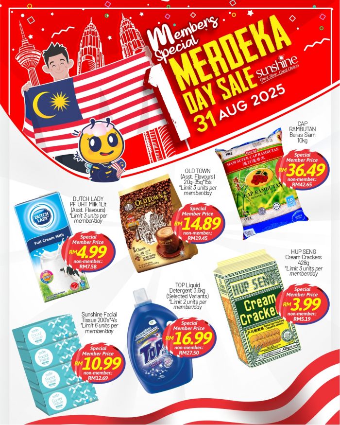 Sunshine Merdeka Promotion – 1 Day Sale Member Specials (31 Aug 2025) Sunshine Merdeka Promotion – 1 Day Sale Member Specials (31 Aug 2025)