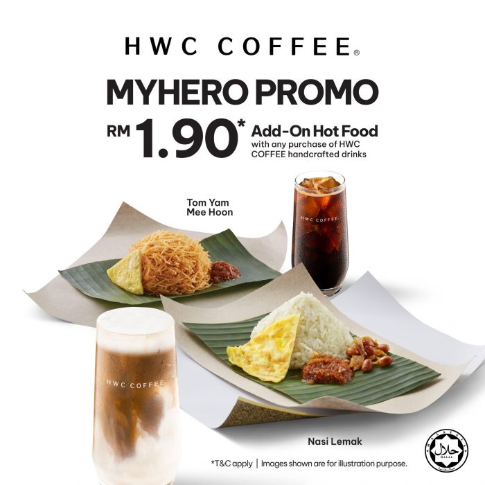 HWC Coffee MyHero Promotion: RM1.90 Add-On Nasi Lemak & Tom Yam Mee Hoon | Sep 2025 HWC Coffee MyHero Promotion: RM1.90 Add-On Nasi Lemak & Tom Yam Mee Hoon | Sep 2025