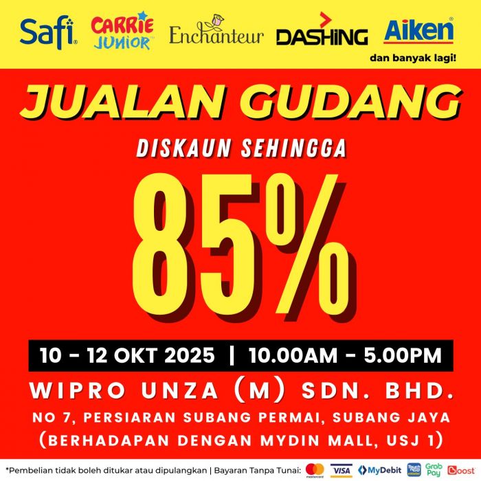 Wipro Unza Warehouse Sale Subang Jaya: Discounts Up to 85% | 10-12 Oct 2025 Wipro Unza Warehouse Sale Subang Jaya: Discounts Up to 85% | 10-12 Oct 2025