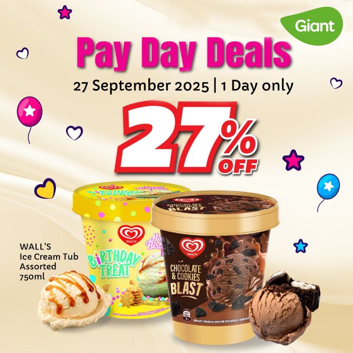 Giant Wall’s Ice Cream Payday Sale: 27% OFF Wall’s 750ml Tubs | 27 September 2025 Giant Wall’s Ice Cream Payday Sale: 27% OFF Wall’s 750ml Tubs | 27 September 2025