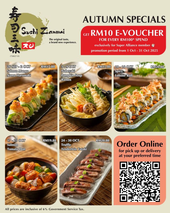 Sushi Zanmai Autumn Specials: Seasonal Dishes & RM10 E-Voucher | 26 Sep – 30 Oct 2025 Sushi Zanmai Autumn Specials: Seasonal Dishes & RM10 E-Voucher | 26 Sep – 30 Oct 2025