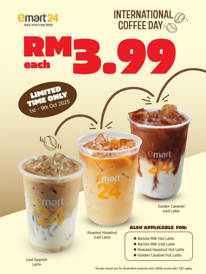 Emart24 International Coffee Day: RM3.99 Lattes & Coffee Drinks | 1–9 Oct 2025 Emart24 International Coffee Day: RM3.99 Lattes & Coffee Drinks | 1–9 Oct 2025