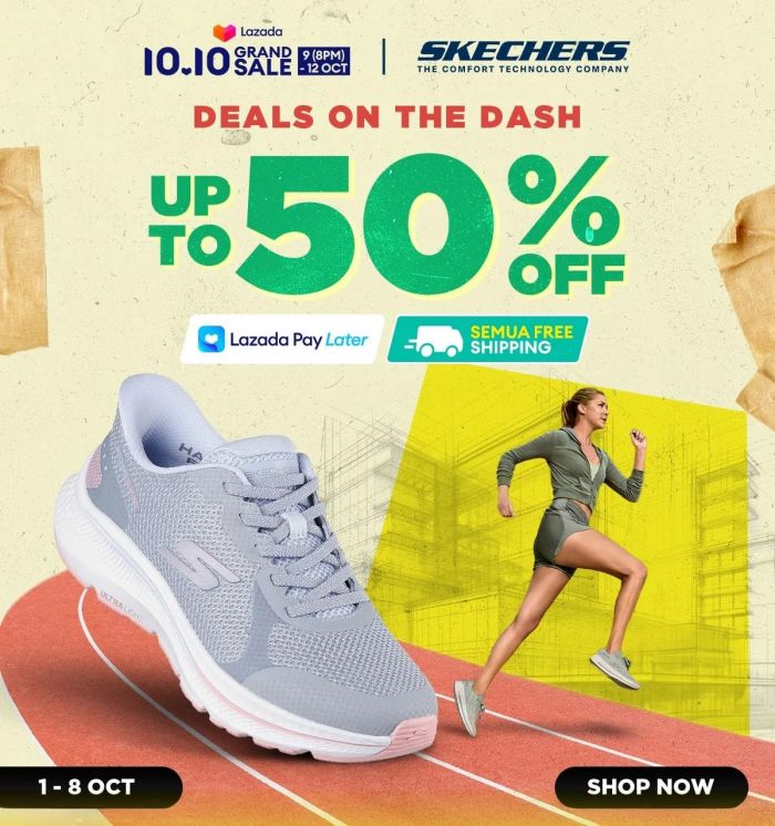 Skechers Lazada 10.10 Sale: Up to 50% Off Shoes with Free Shipping | 1-8 October 2025 Skechers Lazada 10.10 Sale: Up to 50% Off Shoes with Free Shipping | 1-8 October 2025