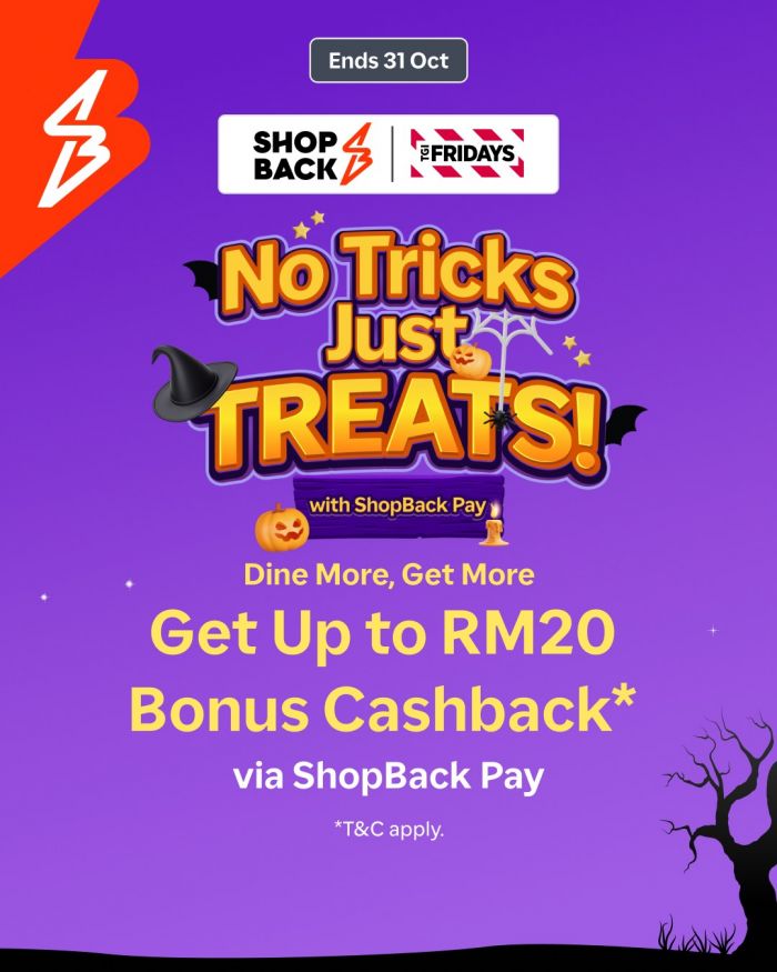 TGI Fridays ShopBack Pay Halloween Promotion: Get Up To RM20 Bonus Cashback | until 31 Oct 2025 TGI Fridays ShopBack Pay Halloween Promotion: Get Up To RM20 Bonus Cashback | until 31 Oct 2025