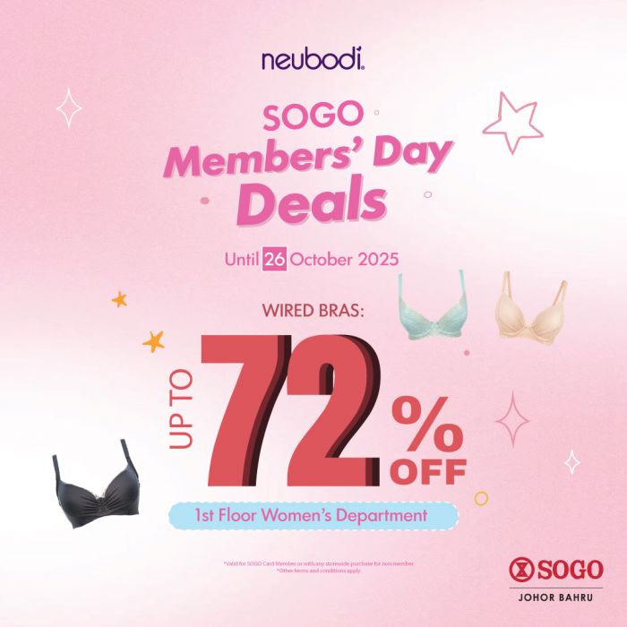 Neubodi SOGO Members Day Sale: Wired Bras Up To 72% OFF | until 26 Oct 2025 Neubodi SOGO Members Day Sale: Wired Bras Up To 72% OFF | until 26 Oct 2025