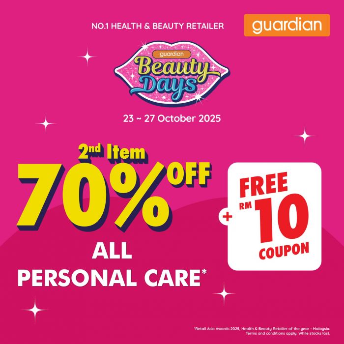 Guardian Promotion: 2nd Item 70% Off All Personal Care | 23-27 Oct 2025 Guardian Promotion: 2nd Item 70% Off All Personal Care | 23-27 Oct 2025