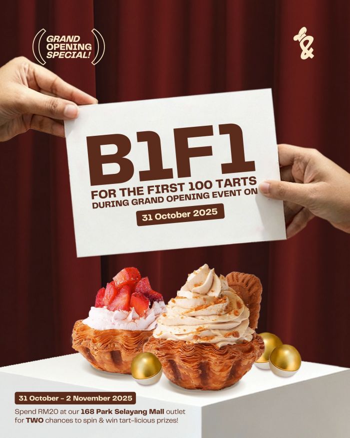 Milk & Barley 168 Park Selayang Mall Grand Opening Promotion: B1F1 Tarts & Spin & Win | 31 Oct - 2 Nov 2025 Milk & Barley 168 Park Selayang Mall Grand Opening Promotion: B1F1 Tarts & Spin & Win | 31 Oct - 2 Nov 2025