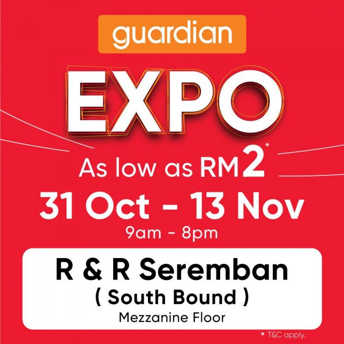 Guardian Expo Sale: As Low As RM2 at R&R Seremban | 31 Oct – 13 Nov 2025 Guardian Expo Sale: As Low As RM2 at R&R Seremban | 31 Oct – 13 Nov 2025
