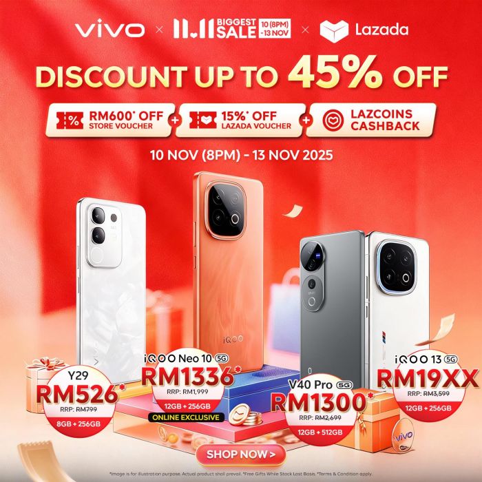 Vivo Lazada 11.11 Sale: Discounts Up to 45% OFF Smartphones | 10–13 Nov 2025 Vivo Lazada 11.11 Sale: Discounts Up to 45% OFF Smartphones | 10–13 Nov 2025