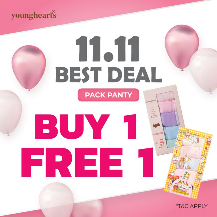 Young Hearts 11.11 Sale: Buy 1 Free 1 Pack Panty Promotion | 6–11 Nov 2025 Young Hearts 11.11 Sale: Buy 1 Free 1 Pack Panty Promotion | 6–11 Nov 2025