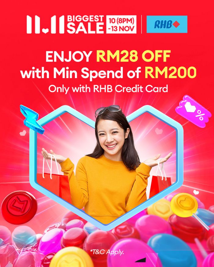 Lazada 11.11 Sale RHB Credit Card Promotion: RM28 OFF with RM200 Spend | 10–13 Nov 2025 Lazada 11.11 Sale RHB Credit Card Promotion: RM28 OFF with RM200 Spend | 10–13 Nov 2025