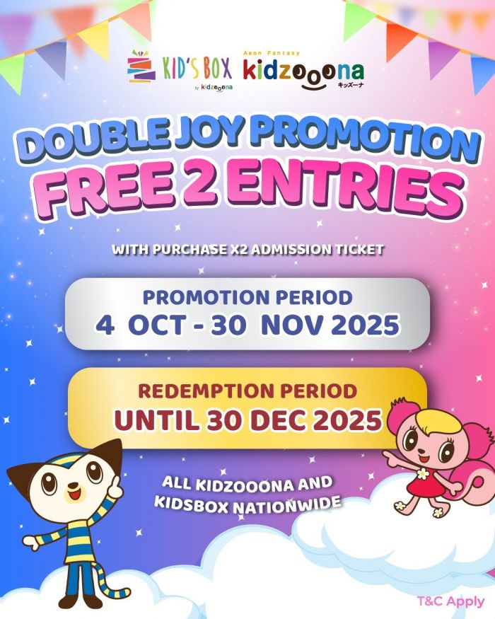 Kidzoona Double Joy Promotion: Free 2 Entries with Ticket Purchase | Oct–Nov 2025 Kidzoona Double Joy Promotion: Free 2 Entries with Ticket Purchase | Oct–Nov 2025