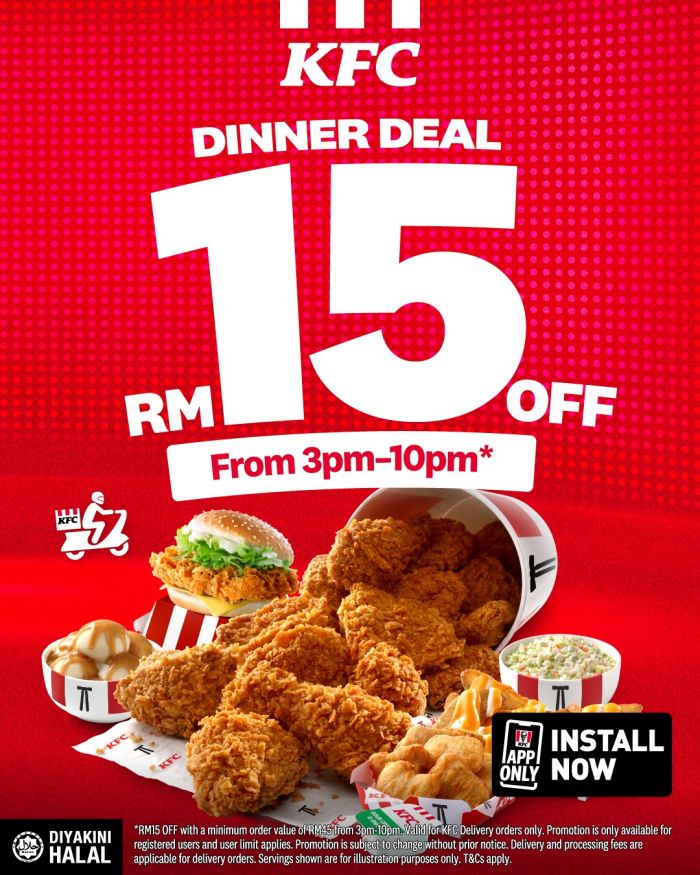 KFC Promotion: Dinner Deal RM15 Off for Delivery Orders | Nov 2025 KFC Promotion: Dinner Deal RM15 Off for Delivery Orders | Nov 2025