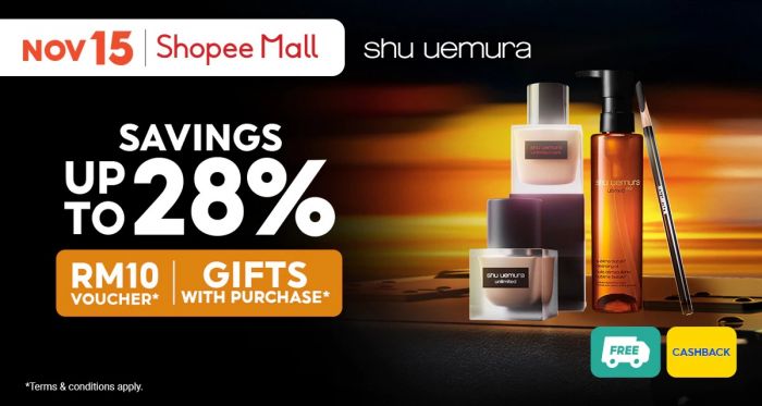 Shu Uemura Shopee Promotion: Savings Up to 28% & RM10 Voucher | Until 19 Nov 2025 Shu Uemura Shopee Promotion: Savings Up to 28% & RM10 Voucher | Until 19 Nov 2025
