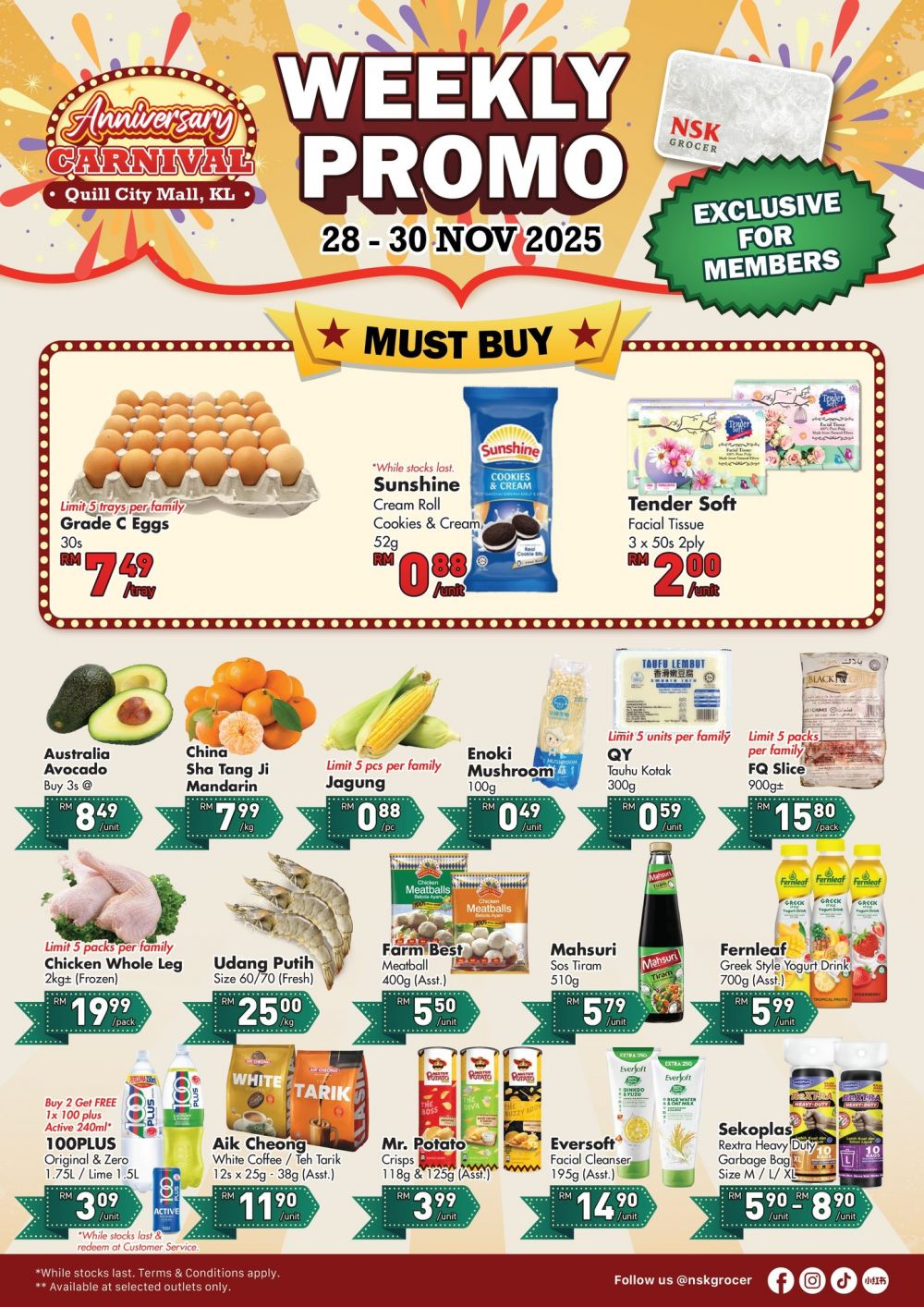 NSK Grocer Quill City Mall Weekly Promotion: Anniversary Carnival Deals | 28–30 Nov 2025 NSK Grocer Quill City Mall Weekly Promotion: Anniversary Carnival Deals | 28–30 Nov 2025