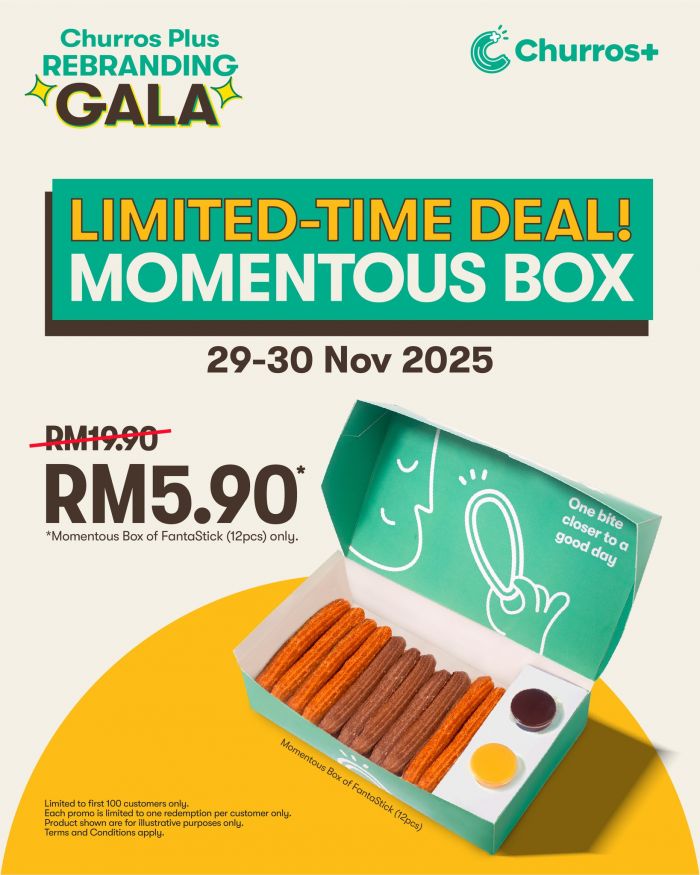 Churros Plus Rebranding Gala Promotion: RM5.90 Momentous Box Deal | 29–30 Nov 2025 Churros Plus Rebranding Gala Promotion: RM5.90 Momentous Box Deal | 29–30 Nov 2025