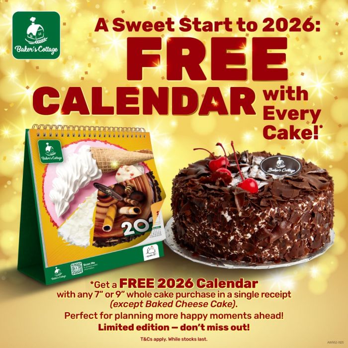 Baker’s Cottage Promotion: Free 2026 Calendar with Cake Purchase Baker’s Cottage Promotion: Free 2026 Calendar with Cake Purchase