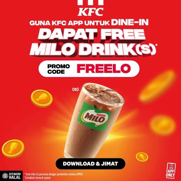 KFC Promotion: Free Iced Milo with App Dine-In Order | from 1 Dec 2025 KFC Promotion: Free Iced Milo with App Dine-In Order | from 1 Dec 2025