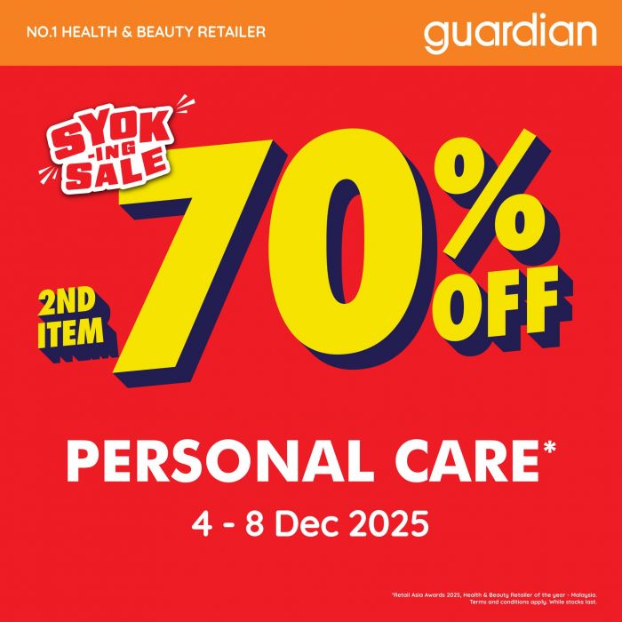 Guardian Promotion: Personal Care 70% Off 2nd Item | 4–8 Dec 2025 Guardian Promotion: Personal Care 70% Off 2nd Item | 4–8 Dec 2025
