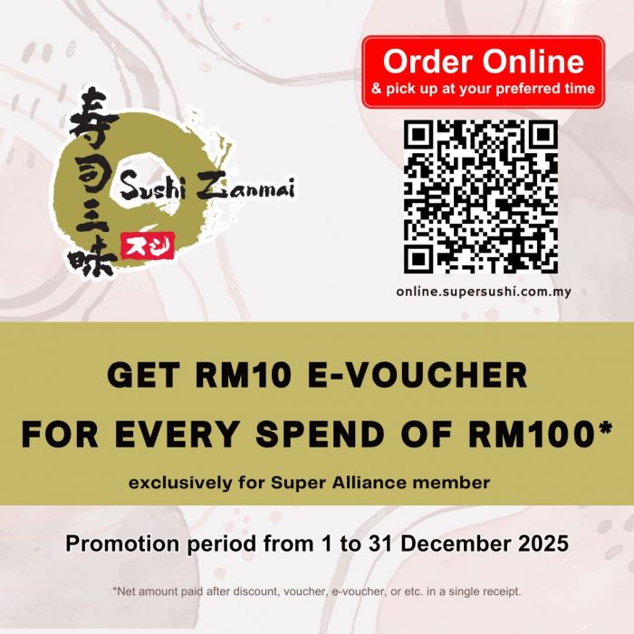Sushi Zanmai Promotion: RM10 E-Voucher for Every RM100 Spend | 1–31 Dec 2025 Sushi Zanmai Promotion: RM10 E-Voucher for Every RM100 Spend | 1–31 Dec 2025
