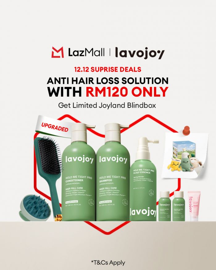 Lavojoy Lazada 12.12 Sale 2025: Anti Hair Loss Solution Set RM120 Only Lavojoy Lazada 12.12 Sale 2025: Anti Hair Loss Solution Set RM120 Only