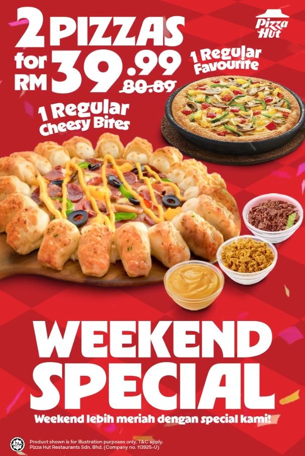 Pizza Hut Weekend Special Promotion: 2 Regular Pizzas Deal Pizza Hut Weekend Special Promotion: 2 Regular Pizzas Deal