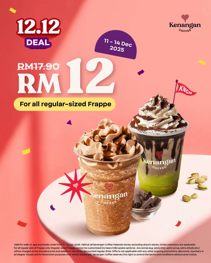 Kenangan Coffee 12.12 Promotion: RM12 Regular Frappe | 11–14 Dec 2025 Kenangan Coffee 12.12 Promotion: RM12 Regular Frappe | 11–14 Dec 2025