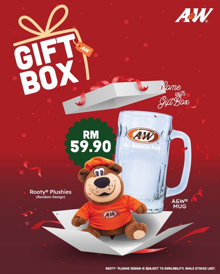 A&W Gift Box: Rooty Plushie & A&W Mug Set for RM59.90 | Dec 2025 A&W Gift Box: Rooty Plushie & A&W Mug Set for RM59.90 | Dec 2025