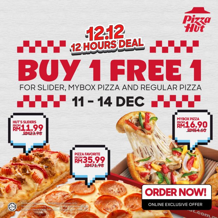 Pizza Hut 12.12 Promotion: Buy 1 Free 1 Slider, MyBox & Pizza | 11-14 Dec 2025 Pizza Hut 12.12 Promotion: Buy 1 Free 1 Slider, MyBox & Pizza | 11-14 Dec 2025