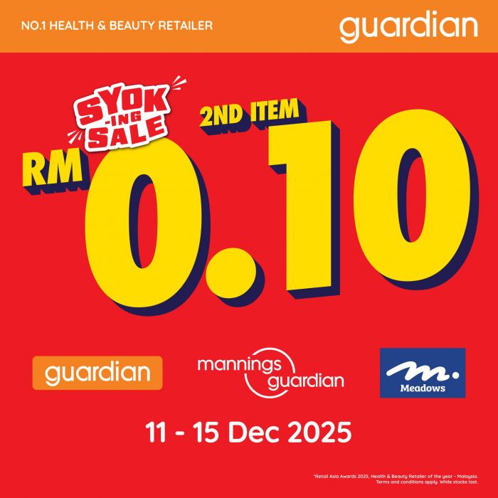 Guardian Syok-ing Sale: RM0.10 Second Item Promotion | 11–15 Dec 2025 Guardian Syok-ing Sale: RM0.10 Second Item Promotion | 11–15 Dec 2025