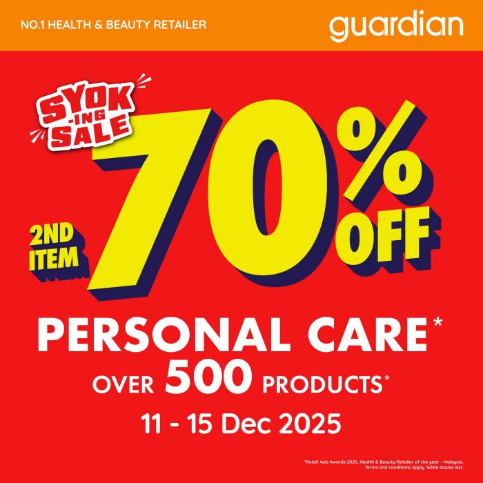 Guardian Promotion: 70% OFF Second Personal Care Item | 11–15 Dec 2025 Guardian Promotion: 70% OFF Second Personal Care Item | 11–15 Dec 2025
