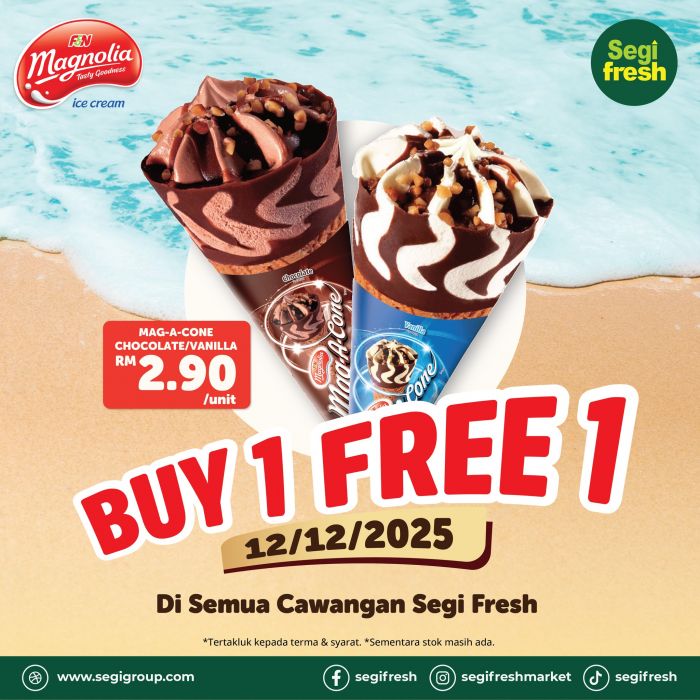 Segi Fresh Magnolia Ice Cream Promotion: Buy 1 Free 1 Mag-A-Cone | 12 Dec 2025 Segi Fresh Magnolia Ice Cream Promotion: Buy 1 Free 1 Mag-A-Cone | 12 Dec 2025