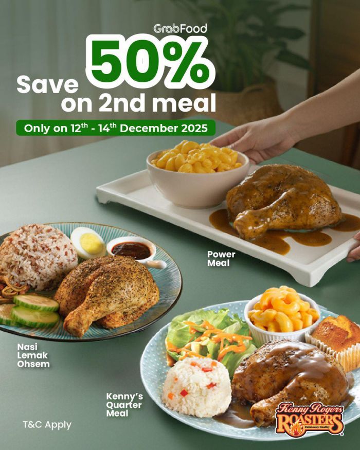 Kenny Rogers ROASTERS GrabFood Promotion: 50% Off 2nd Meal | 12–14 Dec 2025 Kenny Rogers ROASTERS GrabFood Promotion: 50% Off 2nd Meal | 12–14 Dec 2025