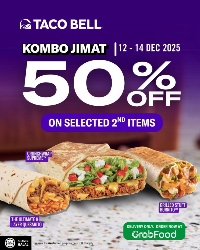 Taco Bell GrabFood Kombo Jimat Promotion: 50% OFF Selected Items | 12–14 Dec 2025 Taco Bell GrabFood Kombo Jimat Promotion: 50% OFF Selected Items | 12–14 Dec 2025