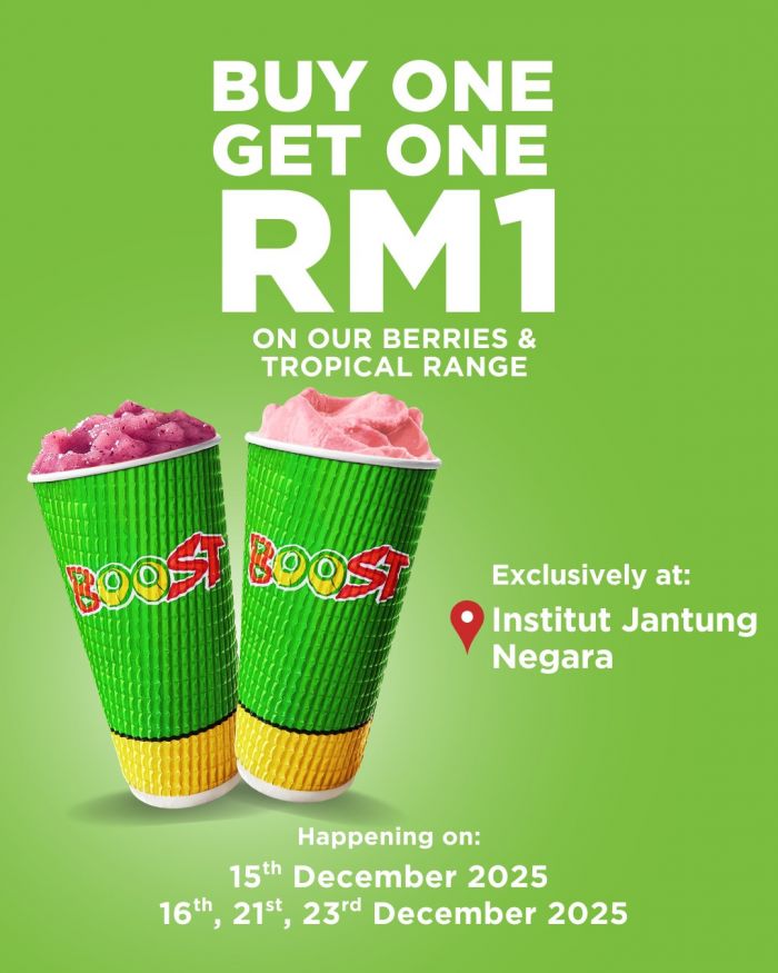 Boost Juice Institut Jantung Negara Grand Opening Promotion: Buy 1 Get 1 RM1 | December 2025 Boost Juice Institut Jantung Negara Grand Opening Promotion: Buy 1 Get 1 RM1 | December 2025