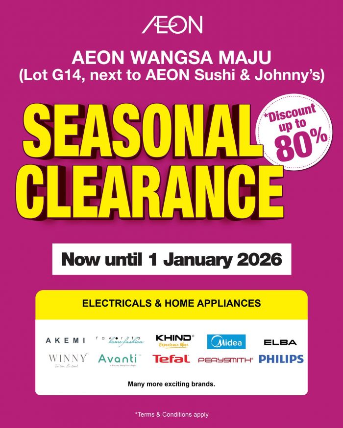 AEON Wangsa Maju Seasonal Clearance Sale: Up to 80% Discount | Until 1 Jan 2026 AEON Wangsa Maju Seasonal Clearance Sale: Up to 80% Discount | Until 1 Jan 2026