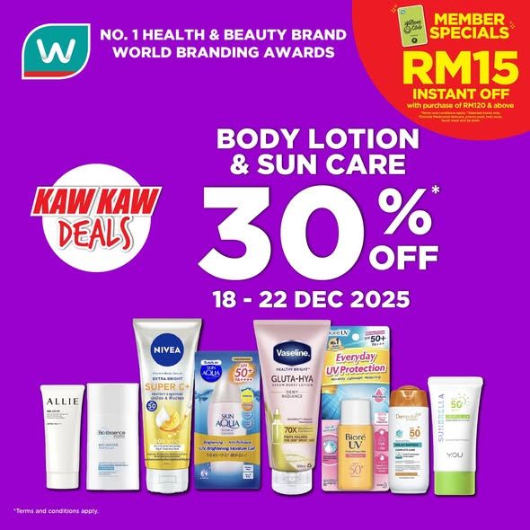 Watsons Promotion: 30% OFF Body Lotion & Sun Care | 18–22 Dec 2025 Watsons Promotion: 30% OFF Body Lotion & Sun Care | 18–22 Dec 2025