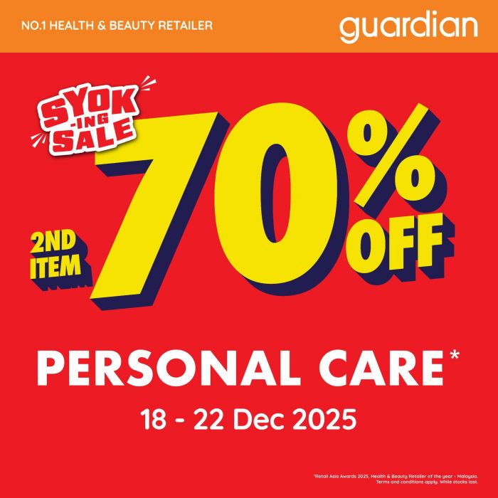 Guardian Promotion: 70% OFF Second Personal Care Item | 18–22 Dec 2025 Guardian Promotion: 70% OFF Second Personal Care Item | 18–22 Dec 2025