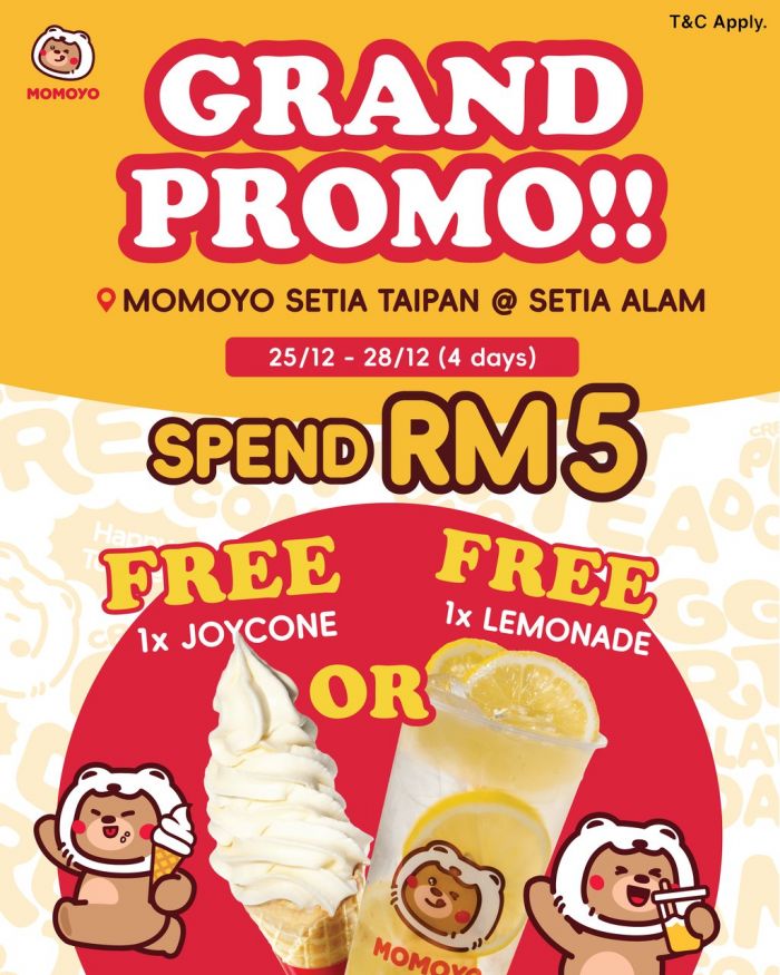 MOMOYO Setia Taipan Grand Opening Promotion: Spend RM5 Free Joycone or Lemonade | 25–28 Dec 2025 MOMOYO Setia Taipan Grand Opening Promotion: Spend RM5 Free Joycone or Lemonade | 25–28 Dec 2025