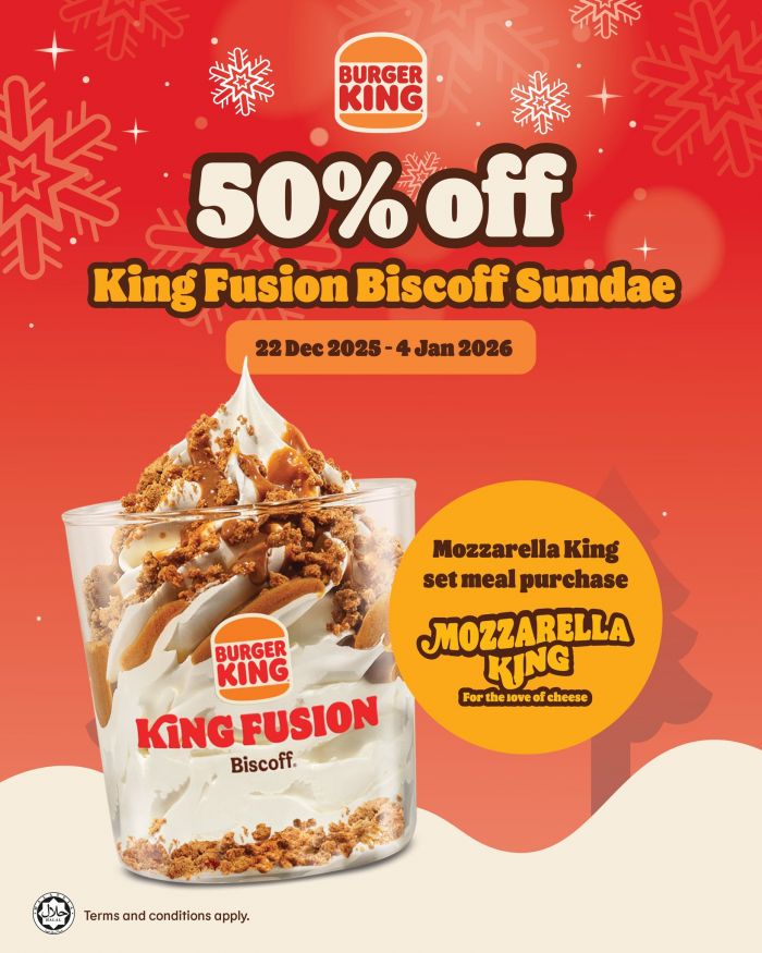 Burger King King Fusion Biscoff Sundae: 50% OFF Add-on Deal | 22 Dec 2025 - 4 Jan 2026 Burger King King Fusion Biscoff Sundae: 50% OFF Add-on Deal | 22 Dec 2025 - 4 Jan 2026
