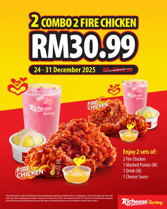 Richeese Factory 2 Combo 2 Fire Chicken: RM30.99 Deal | 24-31 Dec 2025 Richeese Factory 2 Combo 2 Fire Chicken: RM30.99 Deal | 24-31 Dec 2025