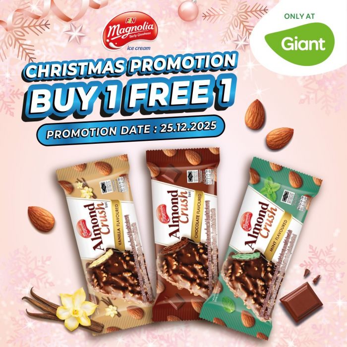 Giant Christmas Promotion: Buy 1 Free 1 F&N Magnolia Almond Crush Ice Cream | 25 Dec 2025 Giant Christmas Promotion: Buy 1 Free 1 F&N Magnolia Almond Crush Ice Cream | 25 Dec 2025