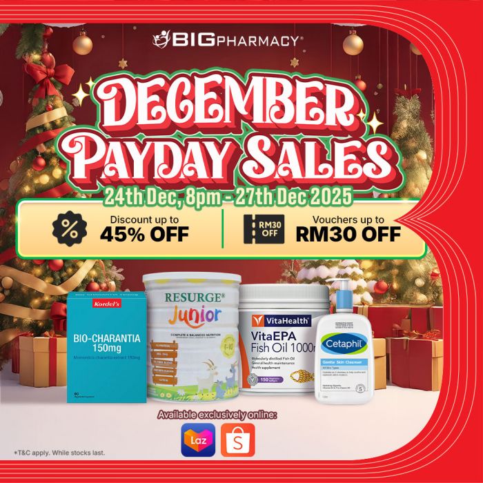 BIG Pharmacy December Payday Sale: Up to 45% OFF & RM30 OFF Vouchers | 24–27 Dec 2025 BIG Pharmacy December Payday Sale: Up to 45% OFF & RM30 OFF Vouchers | 24–27 Dec 2025