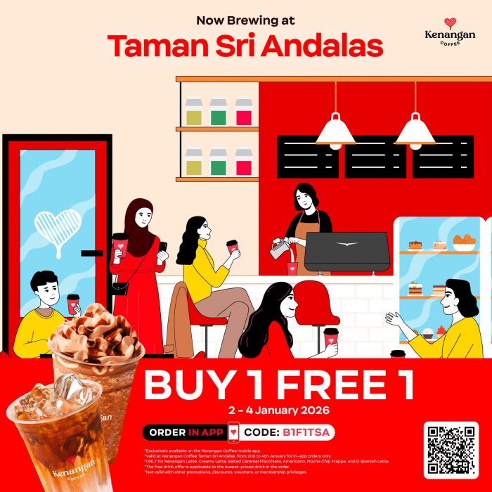 Kenangan Coffee Taman Sri Andalas Opening: Buy 1 Free 1 Promo | 2-4 Jan 2026 Kenangan Coffee Taman Sri Andalas Opening: Buy 1 Free 1 Promo | 2-4 Jan 2026