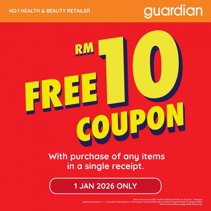 Guardian New Year Promotion: Free RM10 Coupon 1 Day Special | 1 Jan 2026 Guardian New Year Promotion: Free RM10 Coupon 1 Day Special | 1 Jan 2026